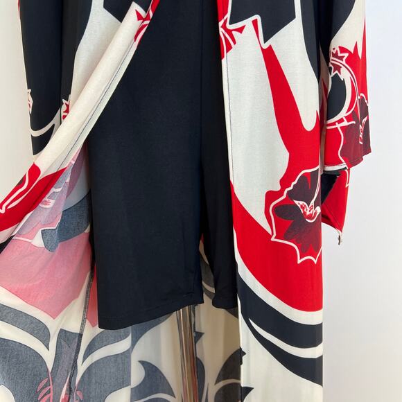 Ashley Stewart Romper Maxi Kimono Style Dress Printed Black - Picture 9 of 11